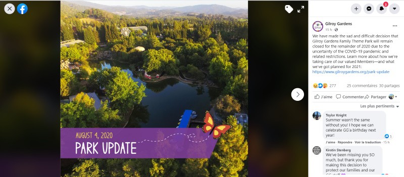 statut Facebook Gilroy Gardens