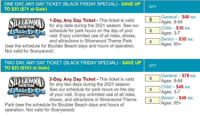 silverwood theme park black friday